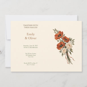 Terracotta Poppy Cream Rose Wedding Invitation