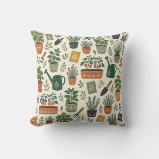 Terracotta Pots and Kitchen Herbs Botanical Patter Cushion