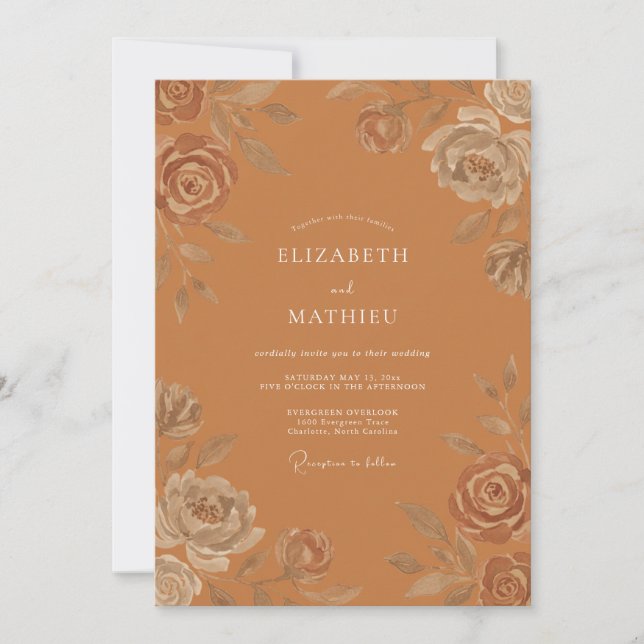 Terracotta Pressed Petal Wedding Invitation (Front)