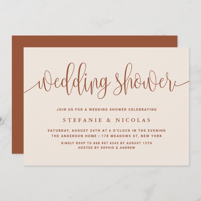 Terracotta Pretty Calligraphy Wedding Shower Invitation (Front/Back)