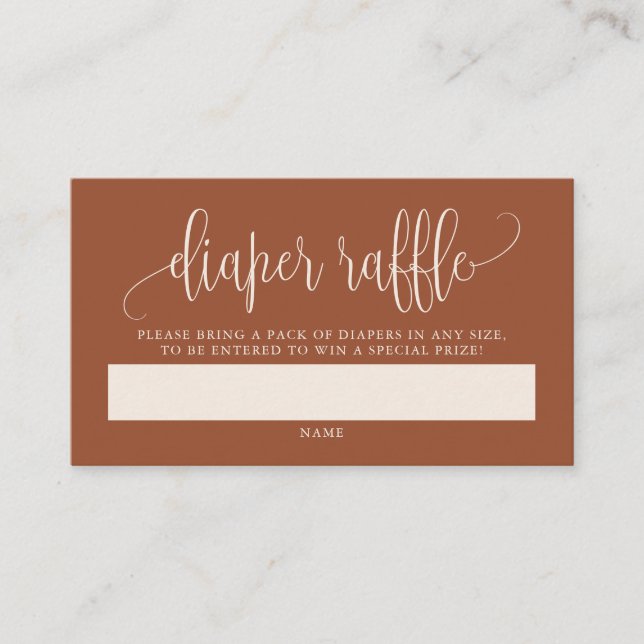 Terracotta Pretty Script Diaper Raffle Card (Front)