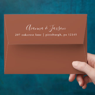 Terracotta Pretty Script Return Address Wedding Envelope