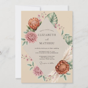 Terracotta Protea Palm Eucalyptus Wedding Invitation