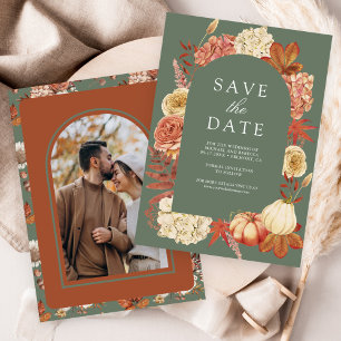 Terracotta Pumpkin Floral Sage Green Wedding Save The Date