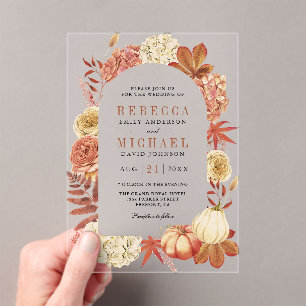 Terracotta Pumpkin Floral Wedding Acrylic Invitations