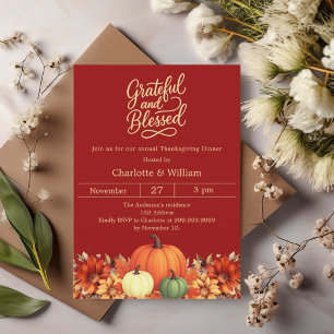 Terracotta pumpkin grateful blessed Thanksgiving Invitation