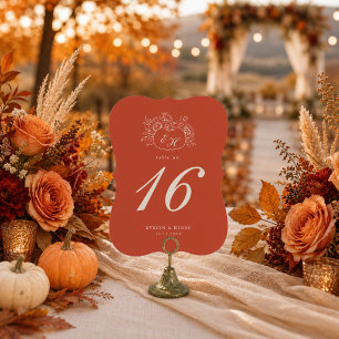 Terracotta Pumpkin Monogram Die-Cut Table Number
