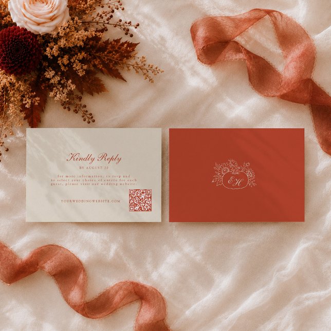 Terracotta Pumpkin Monogram QR Code RSVP Card (Creator Uploaded)