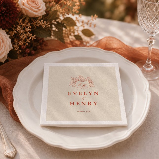 Terracotta Pumpkin Monogram Wedding Napkins (Creator Uploaded)