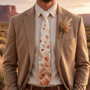 Terracotta Pumpkin Pampas Grass Boho Thanksgiving Tie