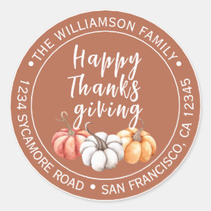 Terracotta Pumpkin Thanksgiving Return Address Classic Round Sticker