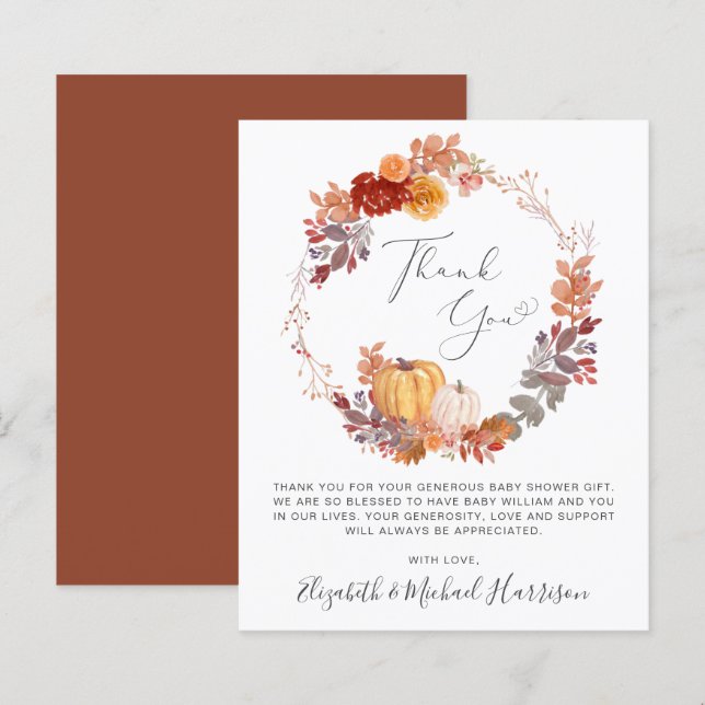 Terracotta Pumpkin Watercolor Baby Thank You Card (Front/Back)