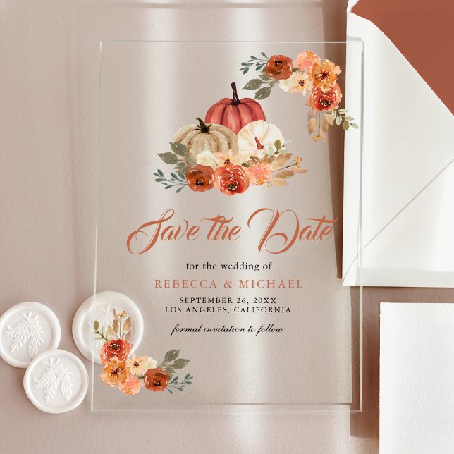 Terracotta Pumpkin Wedding Save the Date Acrylic Invitations (Creator Uploaded)