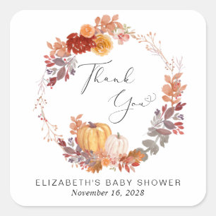 Terracotta Pumpkin Wreath Baby Shower Thank You Square Sticker