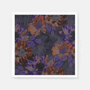 Terracotta, purple flowers on a velvety grey  napkin