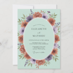 Terracotta Purple Wreath Wedding Invitation