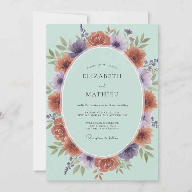 Terracotta Purple Wreath Wedding Invitation (Front)