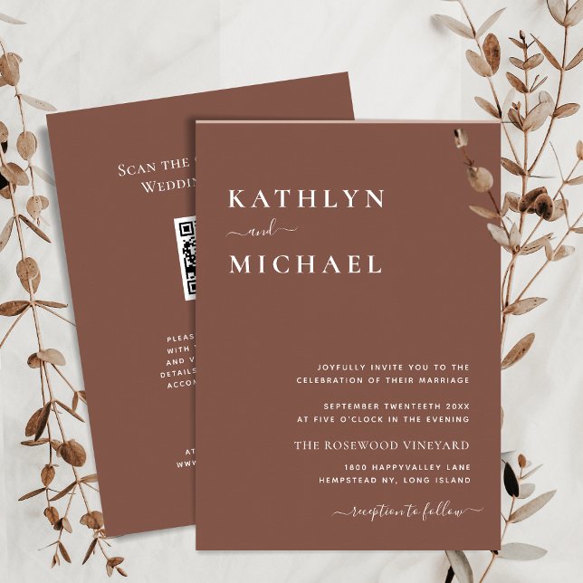 Terracotta QR Code All In One Modern Chic Wedding Invitation (Creator Uploaded)
