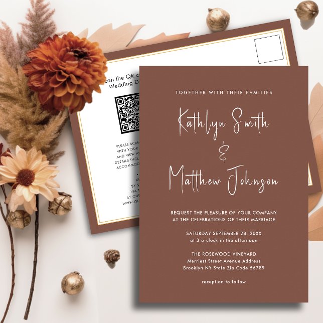 Terracotta QR Code All In One Modern Wedding Invitation Postcard (Creator Uploaded)