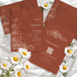 Terracotta QR Code Botanical All In One 2 Wedding Invitation