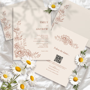 Terracotta QR Code Botanical All In One Wedding Invitation