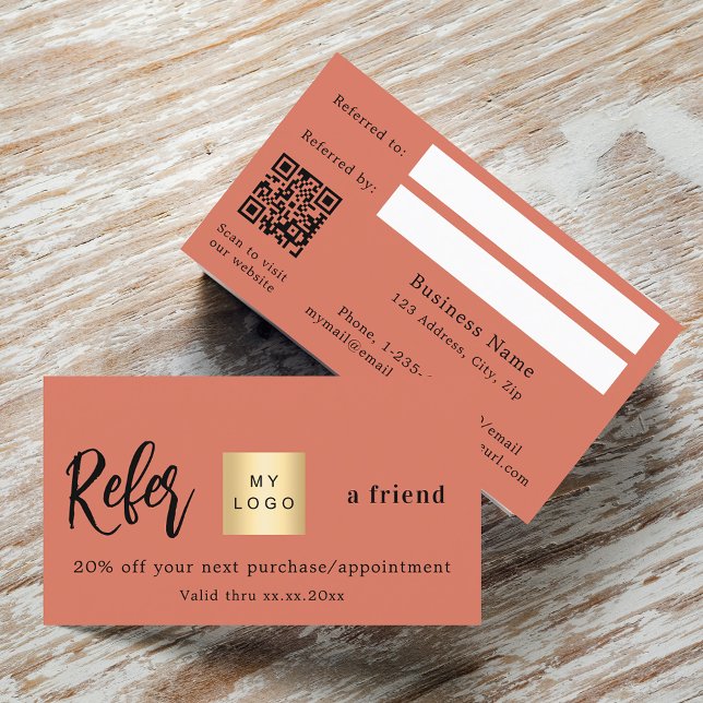 Terracotta qr code business logo referral card (Creator Uploaded)