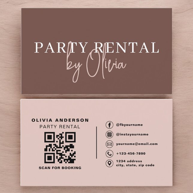 Terracotta QR Code Party Rental Modern Business Card (Creator Uploaded)