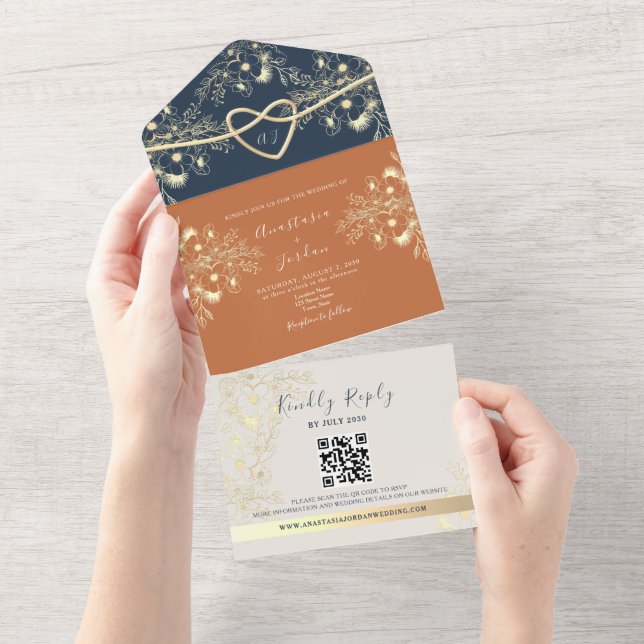 Terracotta QR Code Wedding All In One Invitation (Tearaway)