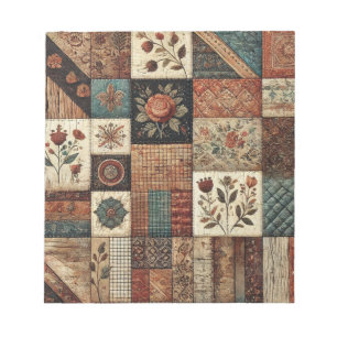 Terracotta Quilt and Patchwork Colorful Floral  Notepad