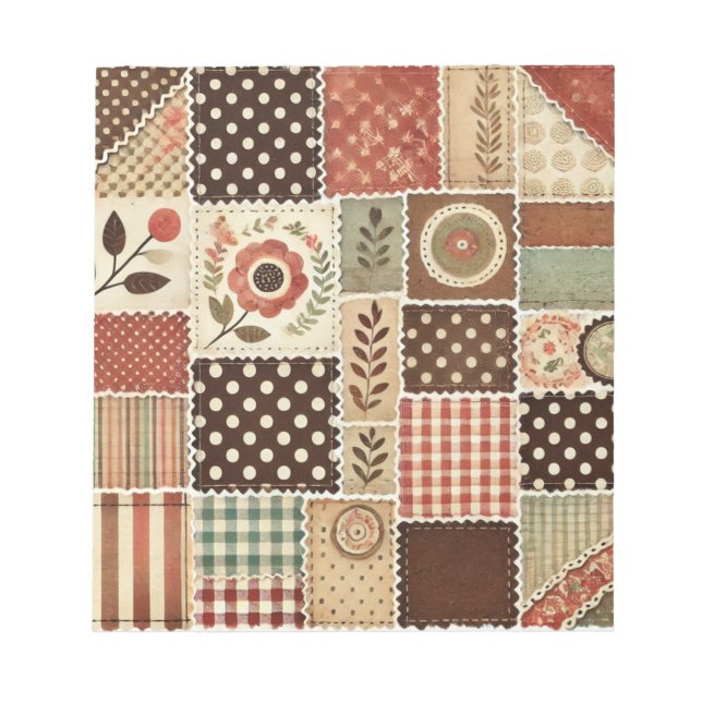 Terracotta Quilt and Patchwork Colourful Floral  Notepad (Front)