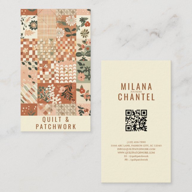Terracotta Quilt Patchwork Handmade Clothing  Business Card (Front/Back)