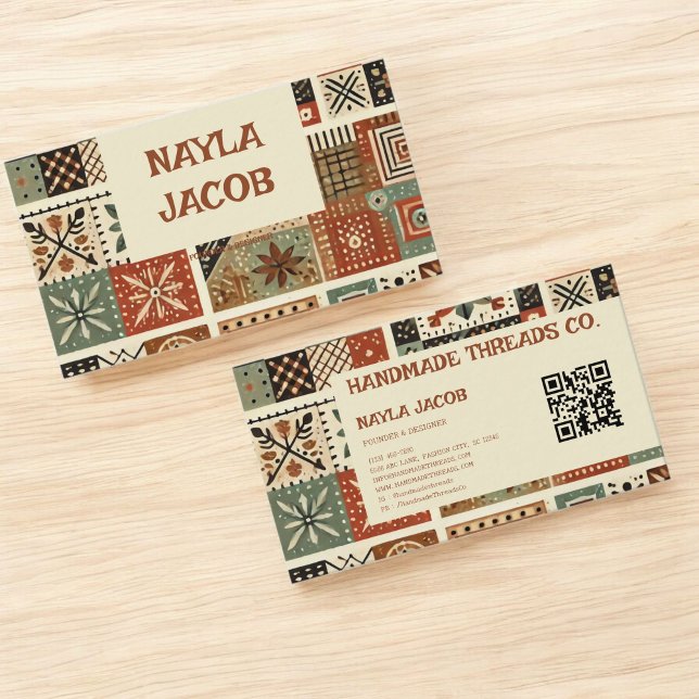 Terracotta Quilt Patchwork Handmade Clothing Business Card (Creator Uploaded)