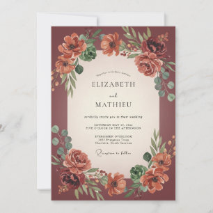 Terracotta Ranunculus Dusty Eucalyptus Wedding Invitation