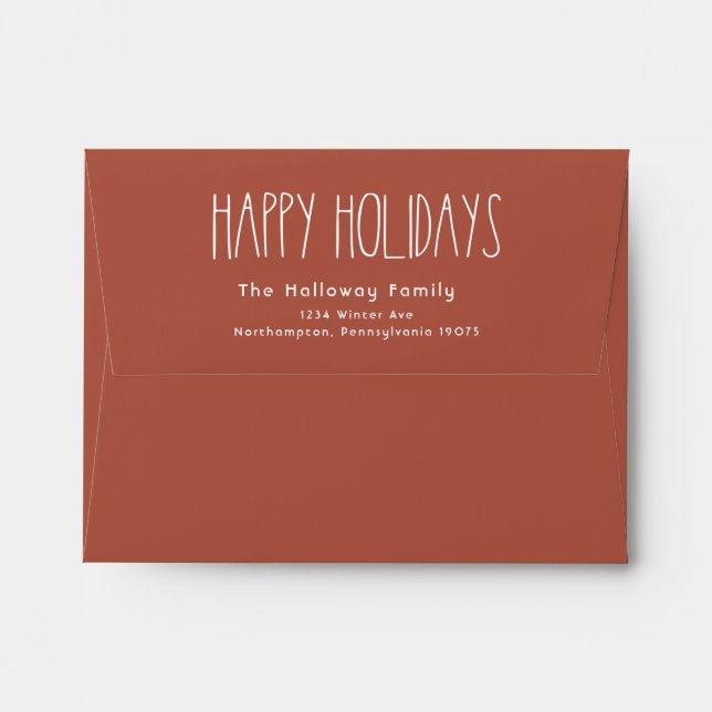 Terracotta Red Boho Polka Dot Happy Holidays Card Envelope (Back (Top Flap))