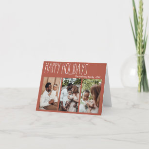 Terracotta Red Boho Polka Dot Three-Photo Folded Holiday Card