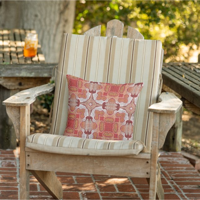 Terracotta Red Brown Rust Orange Tribal Art Cushion (Chair)