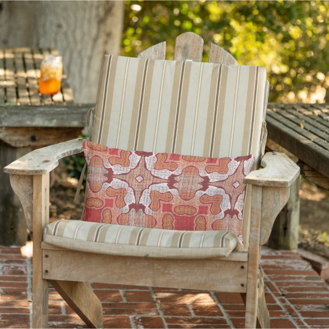 Terracotta Red Brown Rust Orange Tribal Art Lumbar Cushion (Chair)