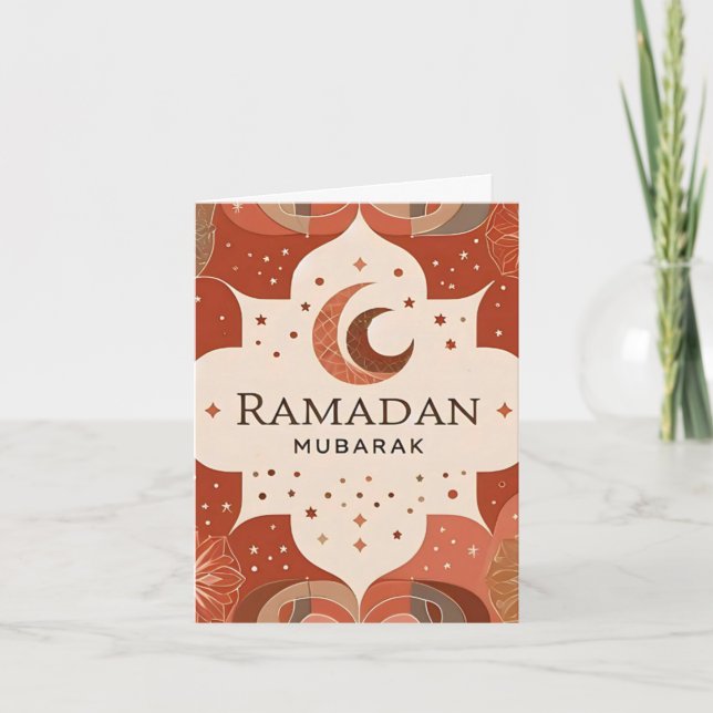 Terracotta Red Craft Ramadan Mubarak  Note Card (Front)