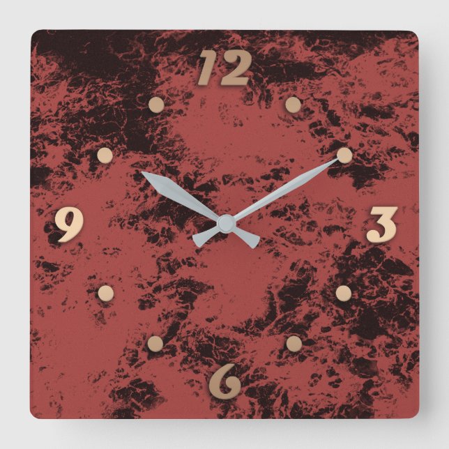 Terracotta red marble texture   square wall clock (Front)