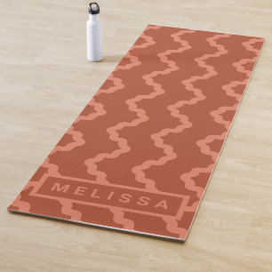 Terracotta Red Modern Minimal Wavy Lines And Name Yoga Mat