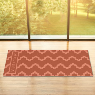 Terracotta Red Modern Minimal Wavy Lines And Name Yoga Mat