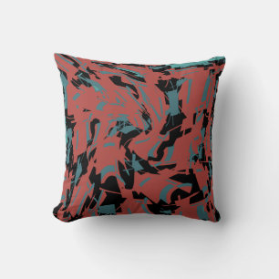 Terracotta Red Turquoise Black Small Shapes Print Cushion