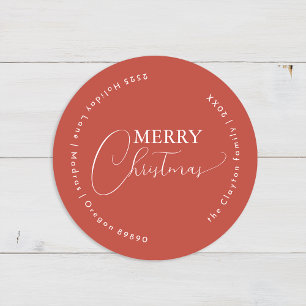 Terracotta Retro Boho Minimalist Christmas Address Classic Round Sticker