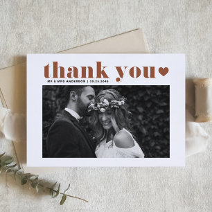 Terracotta Retro Bold Typography Photo Wedding Thank You Card