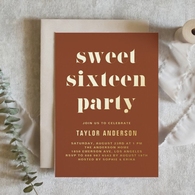Terracotta Retro Bold Typography Sweet 16 Birthday (Creator Uploaded)
