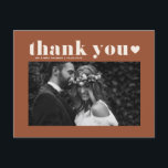 Terracotta Retro Bold Typography Wedding Thank You Postcard<br><div class="desc">Send thank you with this customizable photo thank you postcard. It features retro bold typography and heart overlay. This terracotta thank you card will be perfect for a variety of events such as weddings and graduations. Personalize by adding your favorite horizontal photos.</div>