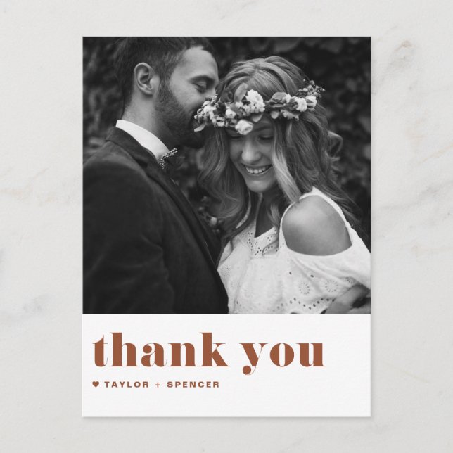Terracotta Retro Bold Typography Wedding Thank You Postcard (Front)