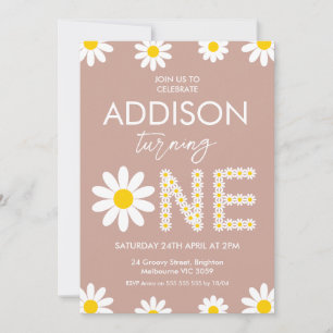 Terracotta Retro Girls Daisy 1st Birthday Invitation
