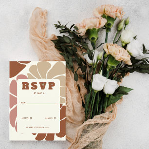 Terracotta Retro Groovy Boho Chic Floral Wedding RSVP Card