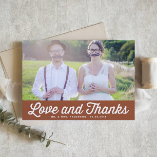Terracotta Retro Script Photo Wedding Thank You Postcard
